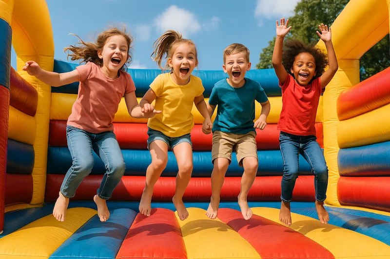 attractieverhuur kinderfeestjes kinderen op een springkussen
